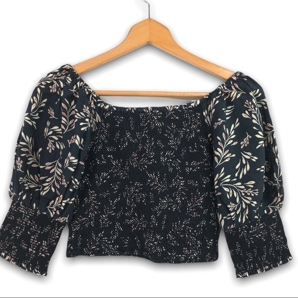 Zara - Crop Puff Sleeve Elastic Waist / Sleeve Fern Leaf Top - XS - Picture 2 of 7